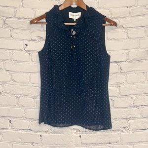 Elizabeth McKay Navy Polka Dot Sleeveless McKay Blouse Size 2